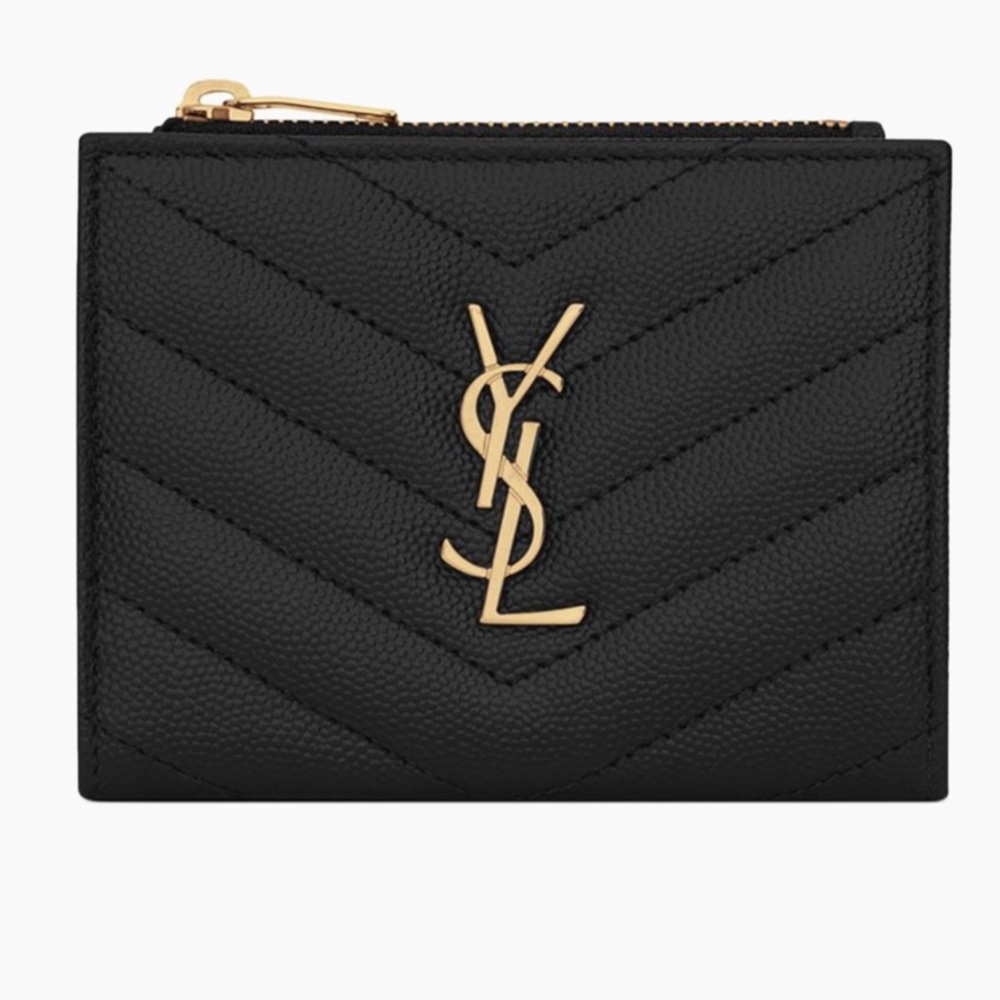 NWT YSL Black Compact Wallet with Gold Accents w/purchase receipt